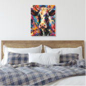 カラフルな抽象的な牛の絵画と蝶々 キャンバスプリント (インサイチュ (寝室))