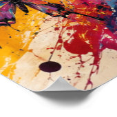カラフルな抽象的な牛の絵画と蝶々 ポスター (角)