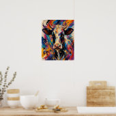 カラフルな抽象的な牛の絵画と蝶々 ポスター (キッチン)