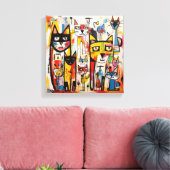 カラフルな抽象的な猫の新しいアート キャンバスプリント (インサイチュ (リビング))