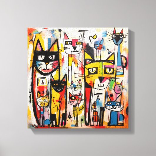 カラフルな抽象的な猫の新しいアート キャンバスプリント (正面)