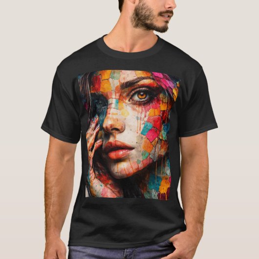 カラフルな抽象的な肖像画 モダンな壁のアート Tシャツ (正面)