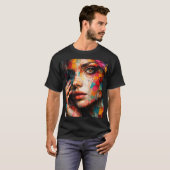 カラフルな抽象的な肖像画 モダンな壁のアート Tシャツ (正面フル)