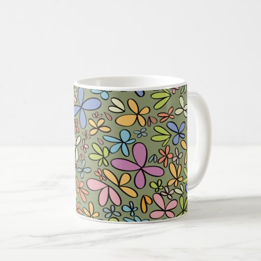 カラフルな抽象的な野の花の庭 コーヒーマグカップ (正面右)