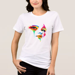 カラフルな抽象的な顔の芸術女性用Tシャツ トライブレンドTシャツ