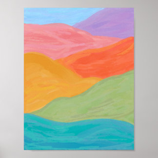 カラフルな抽象的な風景の壁アート ピンク オレンジ ポスター