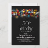 カラフルな抽象的な50歳の誕生日パーティー 招待状 (正面)