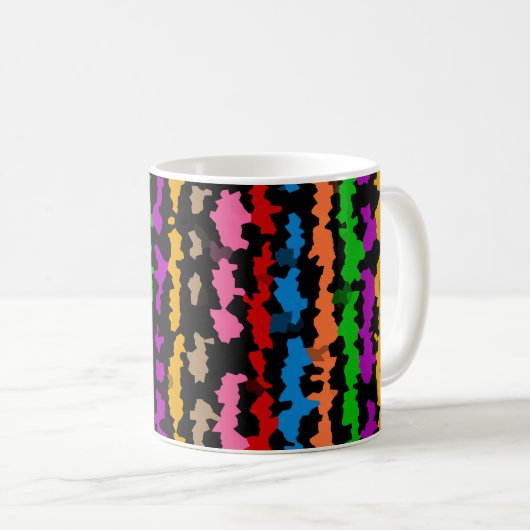 カラフルな抽象的イレギュラー柄 ブラック コーヒーマグカップ (正面右)