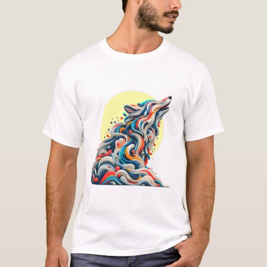 カラフルな抽象的オオカミ モダンアートTシャツ Tシャツ (正面)