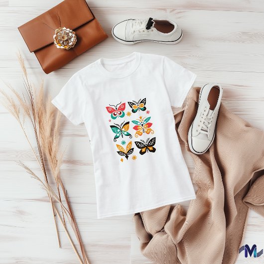 カラフルな抽象的バタフライ・アートセット Tシャツ