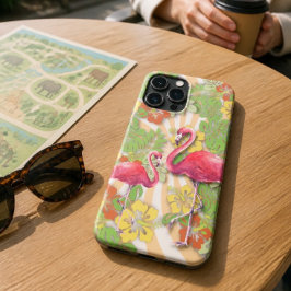 カラフルな抽象的フラミンゴと花柄 iPhone 13 PRO MAXケース