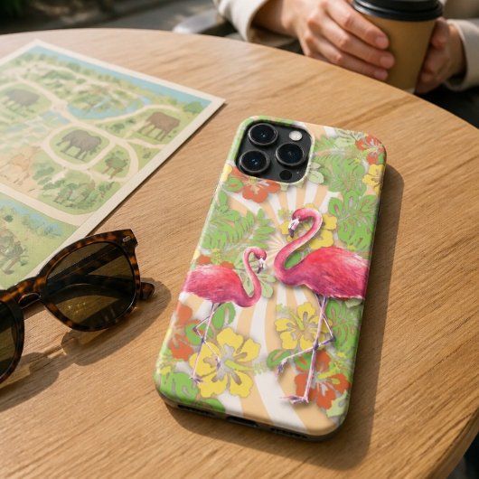 カラフルな抽象的フラミンゴと花柄 Case-Mate iPhoneケース