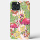 カラフルな抽象的フラミンゴと花柄 Case-Mate iPhoneケース (裏面)
