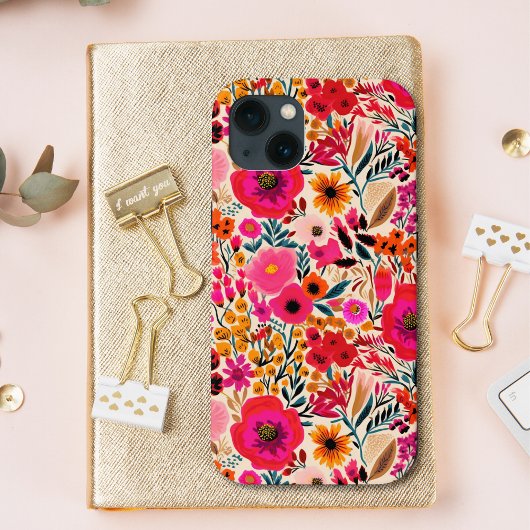 カラフルな抽象的フラワーピンク+イエロー+大胆パターン Case-Mate iPhoneケース