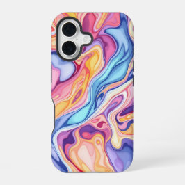 カラフルな抽象的渦巻き流体パターン iPhone 16ケース