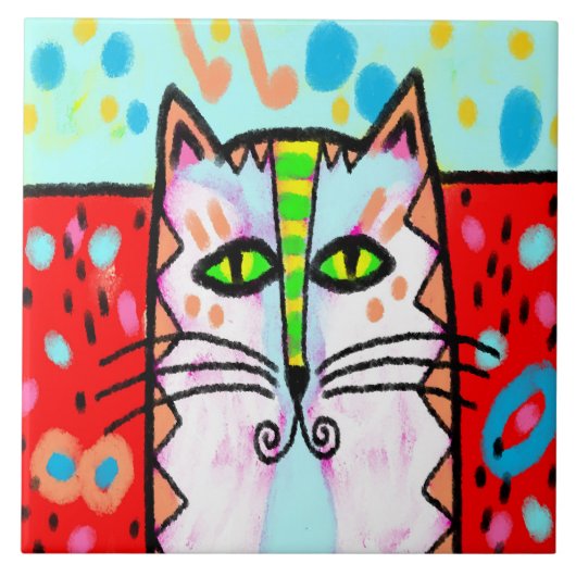 カラフルな抽象的猫アート タイル (正面)