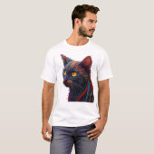カラフルな抽象的編み地テクスチャー 猫Tシャツ Tシャツ (正面フル)