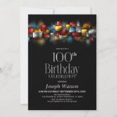 カラフルな抽象的100歳の誕生日パーティー 招待状 (正面)
