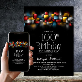 カラフルな抽象的100歳の誕生日パーティー 招待状