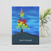 カラフルな抽象絵画のクリスマスツリー 招待状 (スタンド正面)