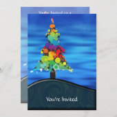 カラフルな抽象絵画のクリスマスツリー 招待状 (正面/裏面)