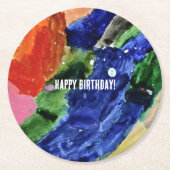 カラフルな抽象芸術の子供の誕生日 ラウンドペーパーコースター (正面)