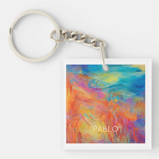 カラフルな抽象芸術家の絵画が楽しい NAME モダン ヒップ キーホルダー (正面)