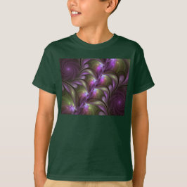 カラフルな抽象芸術 紫色のカーキ色フラクタルアート Tシャツ