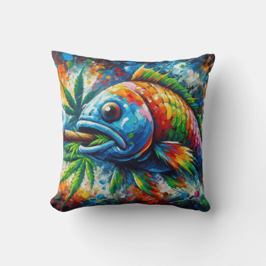 カラフルな抽象魚の装飾アート クッション (正面)