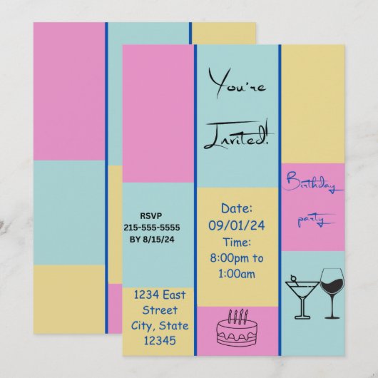 カラフルな招待状 招待状 (正面/裏面)