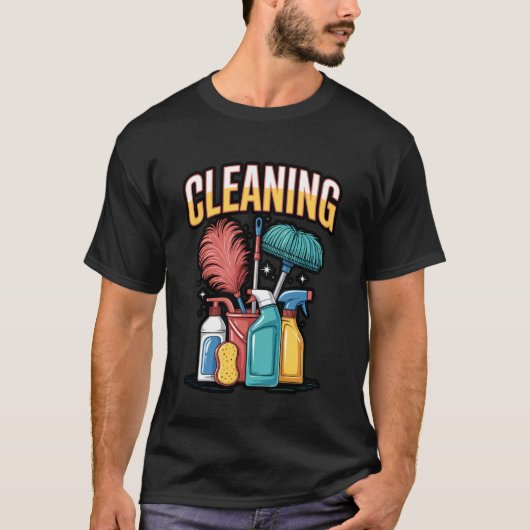カラフルな掃除道具のイラスト Tシャツ (正面)