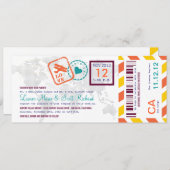 カラフルな搭乗券の航空郵便のチケットの招待状 招待状 (正面/裏面)