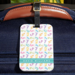 カラフルな数字のキュートなパターン キッズ 名前入り ラゲッジタグ