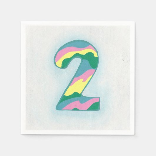 カラフルな数字の2の誕生日用紙ナプキン スタンダードカクテルナプキン (正面)