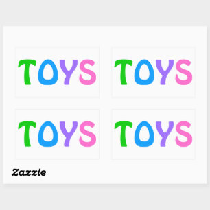 カラフルな文字で書かれたTOYS 長方形シール