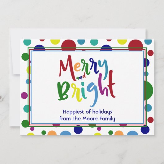 カラフルな文字と円形のデザインで表現した「Merry & Bright」3 シーズンカード (正面)