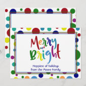 カラフルな文字と円形のデザインで表現した「Merry & Bright」3 シーズンカード (正面/裏面)