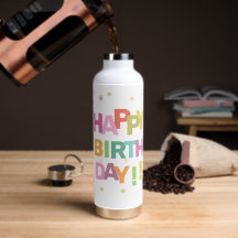 カラフルな文字のコンフェティと星 お誕生日おめでとう