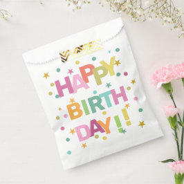 カラフルな文字のコンフェティと星 お誕生日おめでとう フェイバーバッグ