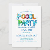 カラフルな文字のプールパーティー招待状 招待状 (正面)