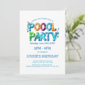カラフルな文字のプールパーティー招待状 招待状 (スタンド正面)