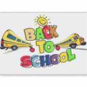 カラフルな新学期の漫画風デザイン 学校 シール (正面)