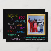 カラフルな新年の挨拶カード フォト付き シーズンカード (正面/裏面)