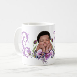 カラフルな新生児 LOVE パープルフラワー コーヒーマグカップ