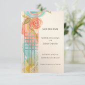 カラフルな新芸術様式の花の結婚式延期案内 セーブザデート (スタンド正面)