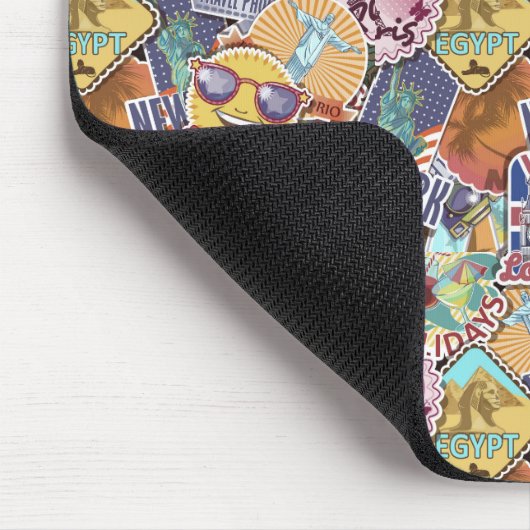 カラフルな旅行ステッカーパターン マウスパッド (コーナー)