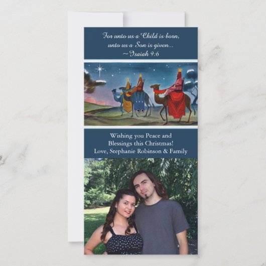 カラフルな旅行者の写真のクリスチャンのクリスマス シーズンカード (正面)