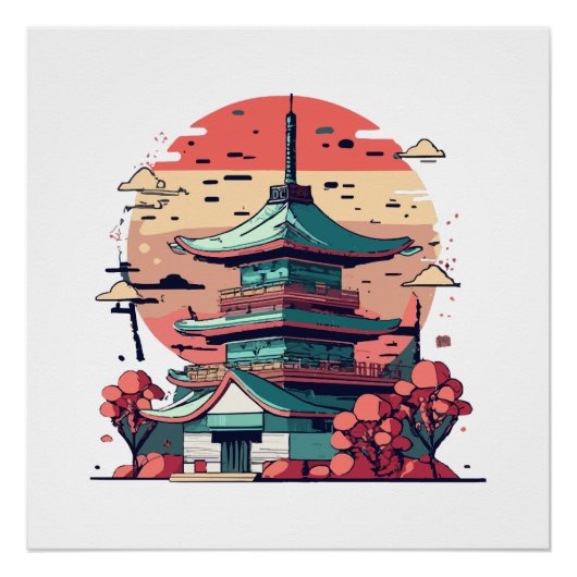 カラフルな日本の建築アート ポスター (正面)