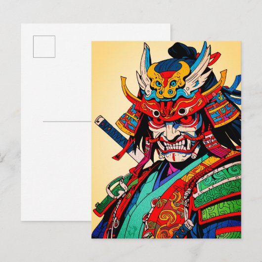 カラフルな日本の武士道 - 強烈なサムライ戦士 ポストカード (正面/裏面)