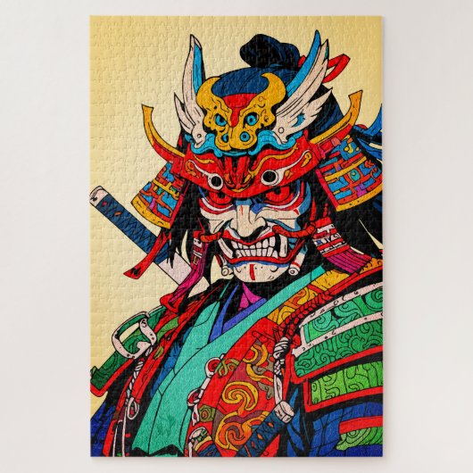 カラフルな日本の武士道 - 強烈な侍の戦士 ジグソーパズル (縦)